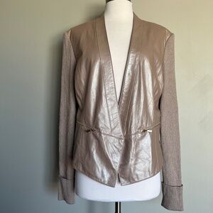 St. John Blush Pink Leather Casual Jacket Blazer Wool Sleeves FOR REAPEARS